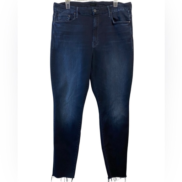 MOTHER Denim High Waisted Looker Ankle Fray Last Call Indigo Premium Jeans SZ 34 - Picture 1 of 15